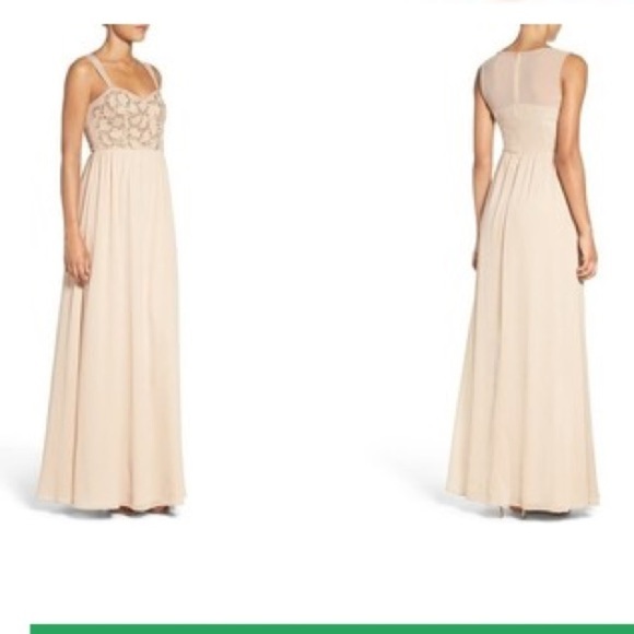 Adrianna Papell Rose champagne Beaded‎ Bodice Dress sz 4 wedding chiffon prom - Picture 11 of 16